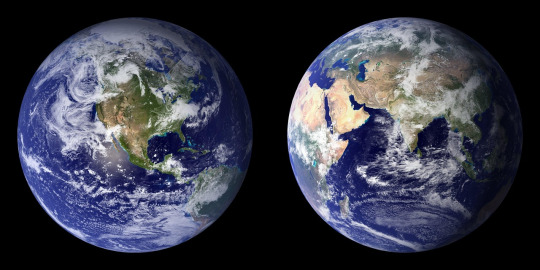 Imagery from satellites showing the Earth in two hemispheres